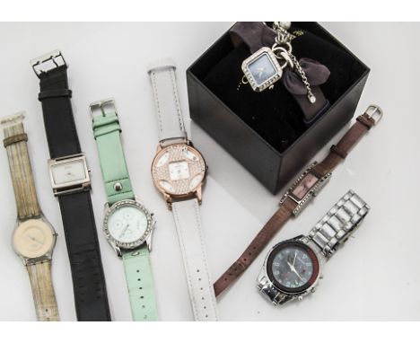 A large collection of ladies fashion watches, including a Swatch, Ted Baker and many others, AF, also a Pulsar stainless stee