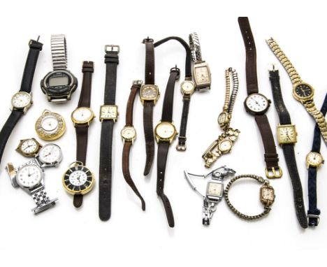 A collection of ladies and gentlemens watches, including a Cronel Calendar watch, a Casio digital watch, a Services and other