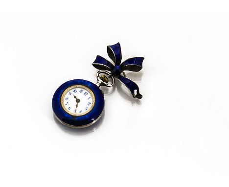 A late 19th century silver and enamel lady's fob watch, 29mm, damages to enamel, appears to run, on a silver and blue enamel 