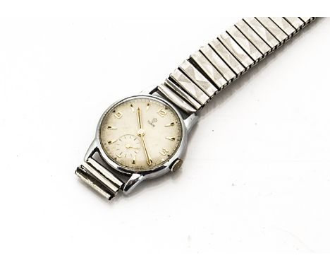 A vintage Tudor chromed mid size wristwatch, 29mm case, Rolex Denison case, no. 7481, AF, on later strap 
