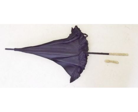 A Victorian parasol with carved bone handle - the screw thread a/f