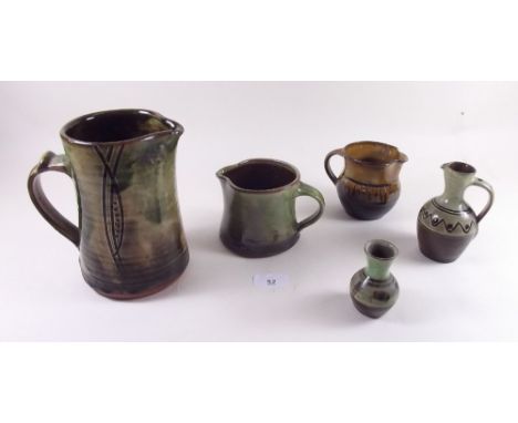 Five pieces of early Winchcombe pottery by Roy Finch, Sydney Tustin and Don Jones