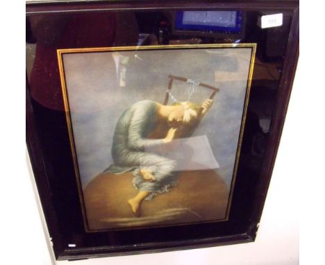 A lithograph "Hope" after the painting by George Fredrick Watts with verre eglomise frame - 42 x 32cm 