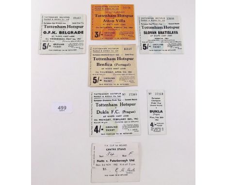 A Tottenham Hotspur set of seven football tickets 1962