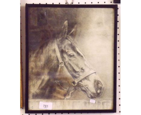 A pencil portrait of a race horse 'Bahram' Derby winner 1935 - 30 x 25cm