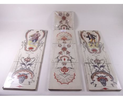 Ten Victorian tiles forming fire surround panels decorated figures - two broken 