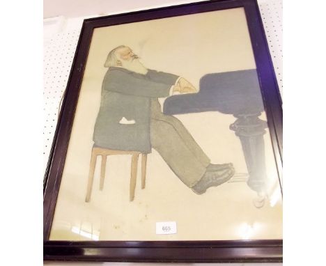 An early 20th century large lithograph print of Johannes Brahms playing piano - 60 x 43cm