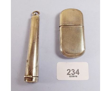 A silver cheroot holder Birmingham 1906 and a silver lighter Birmingham 1945