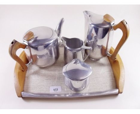 A vintage Picquot four piece tea set on tray 