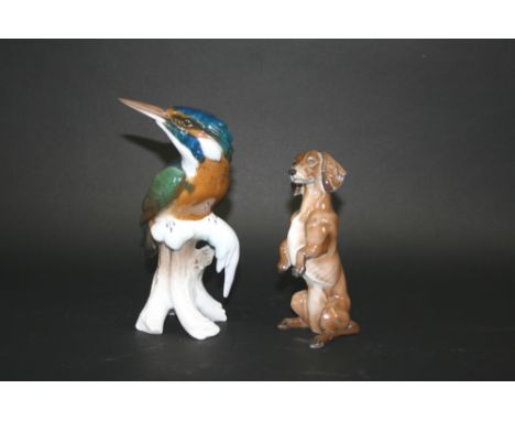 ROSENTHAL ANIMAL FIGURES a figure of a Kingfisher & a Dachshund. Both marked, Rosenthal, Germany, the Kingfisher signed P K K