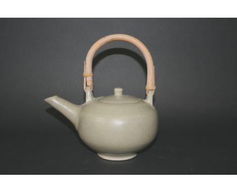 BERNARD LEACH STUDIO POTTERY TEAPOT - ST IVES the teapot with a celadon glaze and bamboo handle. Also with some items of St I