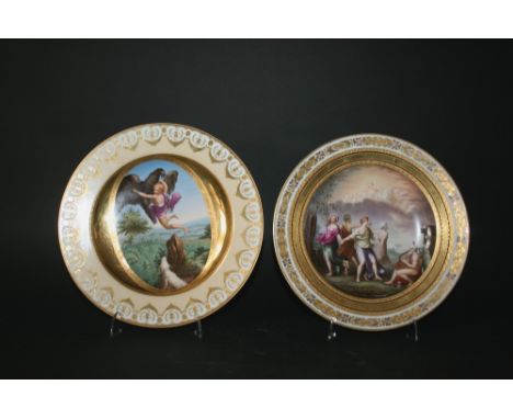 TWO VIENNA PORCELAIN DISHES two plates each with mythological scenes and rich gilding, one dish signed. Each with Vienna mark