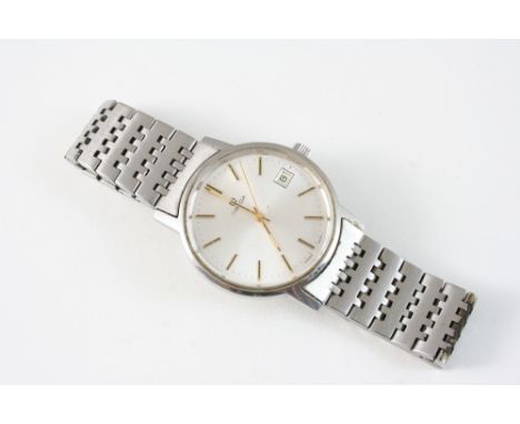 A GENTLEMAN'S STAINLESS STEEL WRISTWATCH BY OMEGA the signed circular dial with baton numerals, sweep seconds hand and date a