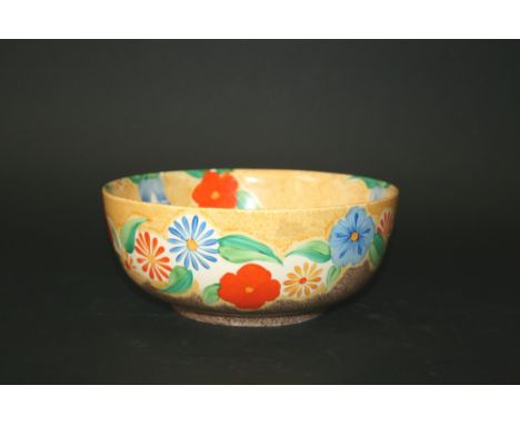 CLARICE CLIFF BOWL in the Canterbury Bells pattern, also with a Clarice Cliff preserve pot and Clarice Cliff Biscuit Barrel. 