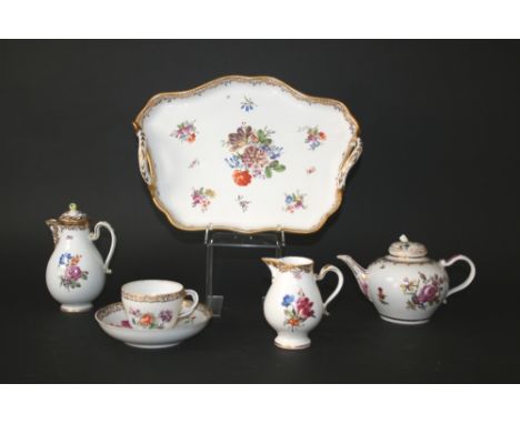 VIENNA PORCELAIN BREAKFAST SET each piece hand painted with sprays of flowers and rich gilded decoration. Comprising a two ha