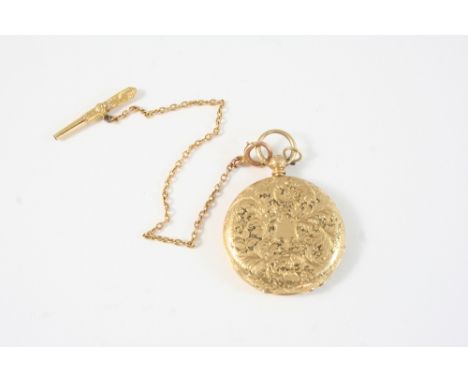AN 18CT. GOLD FULL HUNTING CASED POCKET WATCH the gold foliate dial with Roman numerals, with foliate engraved decoration to 