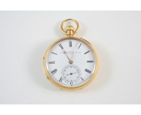 AN 18CT. GOLD OPEN FACED POCKET WATCH the white enamel dial signed J. Sewill, 30 Cornhill, Royal Exchange, London, with Roman