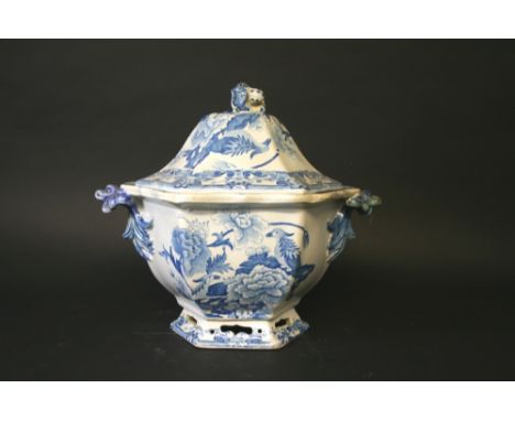 MASONS IRONSTONE TUREEN a hexagonal tureen with a pierced base, dragon handles and lid. Also with a 19thc lidded tureen (J & 