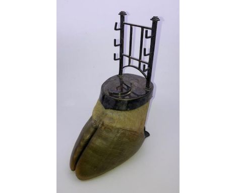 A 19th cent white metal mounted taxidermy foot inkwell in the style of Rowland Ward&nbsp;