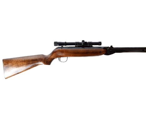 A .22 Webley Mk 3 air rifle, under barrel charging lever, rotating loading gate, with adjustable back sight and fitted with a