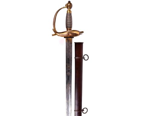 A British 1796 dress pattern heavy cavalry officer's sword, single edged flat backed blade 32.5 in. with broad central fuller