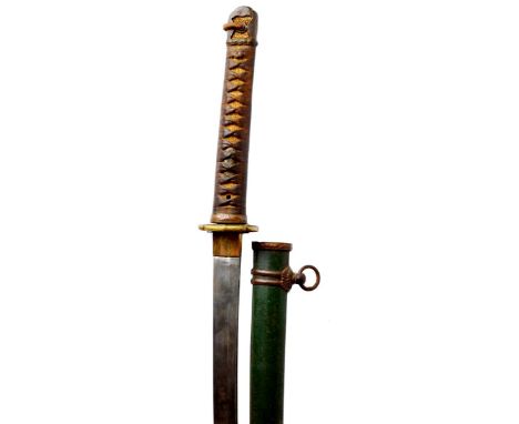 A Japanese sword (shingunto), showa era blade 26 in., shinogi-zukuri, gilt copper habaki, tang with inspection stamp (Na), si