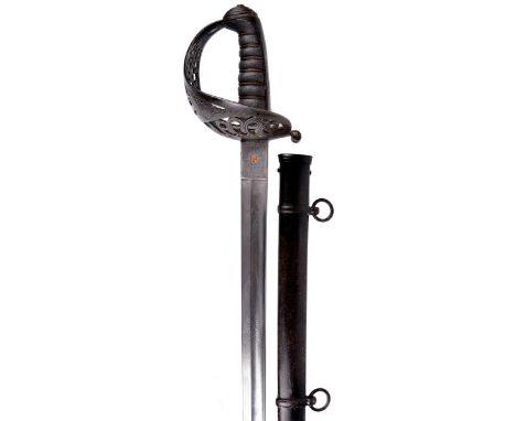 A Victorian 1821 pattern heavy cavalry officer's sword, slightly curved fullered blade 35.5 in., etched panels with crowned r
