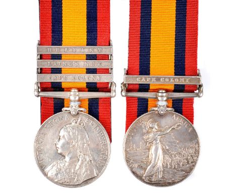 Queen's South Africa Medals (2): 1st type (b) reverse, clasp, Cape Colony (1560 PTE A. ROBINSON, K.R.R.C.); 1st type (b) reve