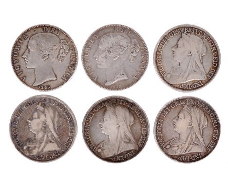 Victoria, Silver Crowns (6), 1845 (2), cinquefoil stops; 1893 (2), edge LVI; 1895, edge LIX; 1898, edge LXII; (S 3882; 3937).