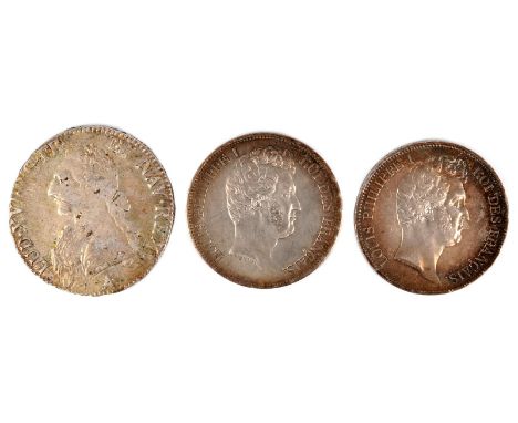 France, Ecu, 1775; 5 Francs (2), 1831. The first fair, the others very fine. [3]
