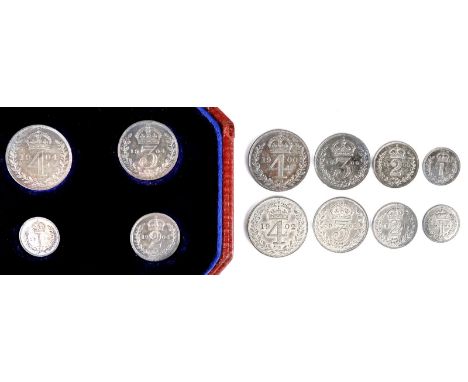 Maundy Sets (3), Victoria, 1900, later cased; Edward VII, 1902, later cased; 1904, in official red case of issue. (S 3943; 39
