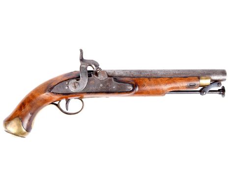 A 17 bore percussion conversion Yeomanry holster pistol, barrel 8.5 in. with Gunmaker's Company proof marks and partial ordna