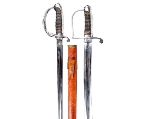 An Italian model 1833 horse artillery officer's sword, broad and slightly curved blade 32.75 in., impressed mark for Schnitzl