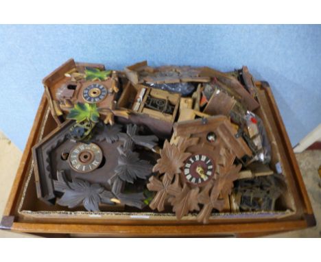 Assorted cuckoo clock parts, etc.