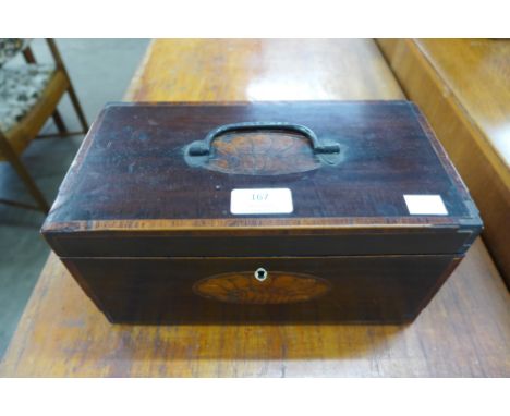 A George III inlaid mahogany tea caddy