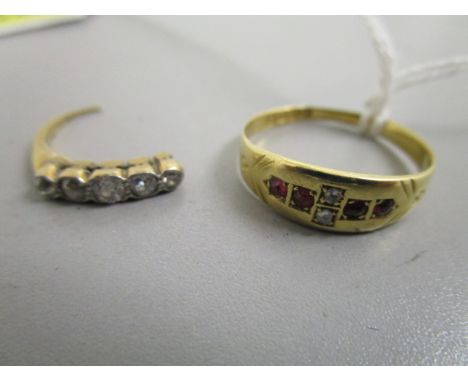 A Victorian 18ct gold ruby and diamond set ring, Chester 1899 and an 18ct five stone diamond ring A/F