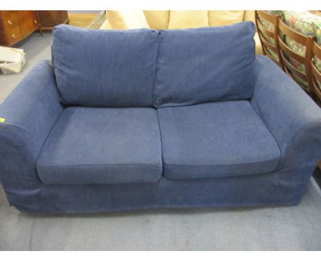 A Relyon two seater sofa bed in a navy chenille upholstery