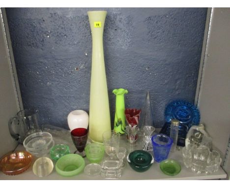 A large quantity of decorative glass to include a vintage glass match strike, a carnival glass bowl, a Victorian commemorativ