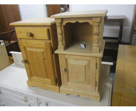 Two modern pine bedside cabinets, each on a bracket plinth, 27h x 14w