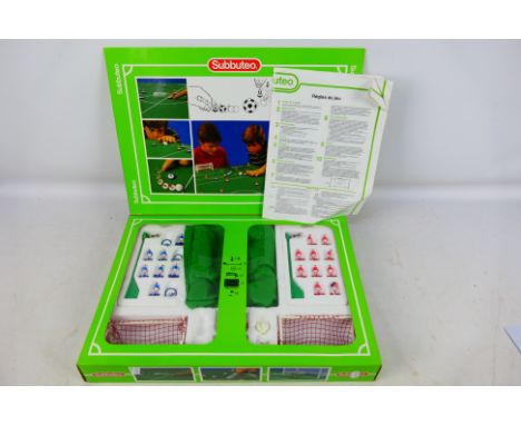 Subbuteo - a boxed set comprising teams, goalposts, playing surface, balls, flags and corner posts, instruction leaflet in or