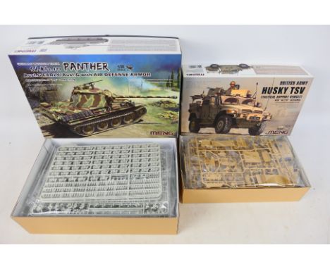 Meng Models - Two boxed 1:35 scale plastic model military vehicles kits from Meng. Lot consists of Meng TS-052 Sd.Kfz.171 Pan