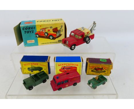 Corgi - Matchbox - Four boxed diecast items to include #417s Land Rover Breakdown Truck, #57 Land Rover Fire Truck, 2 x #12 L