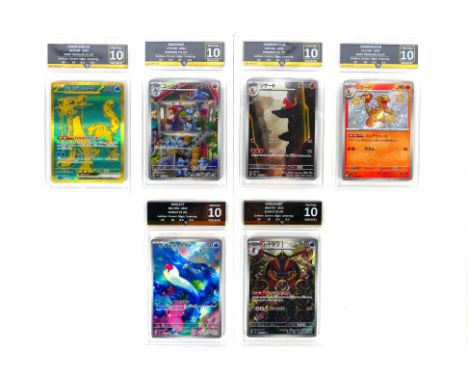 Pokemon - A collection of six Getgraded graded collectible Japanese language Pokemon cards, all of which are graded 10 Pristi