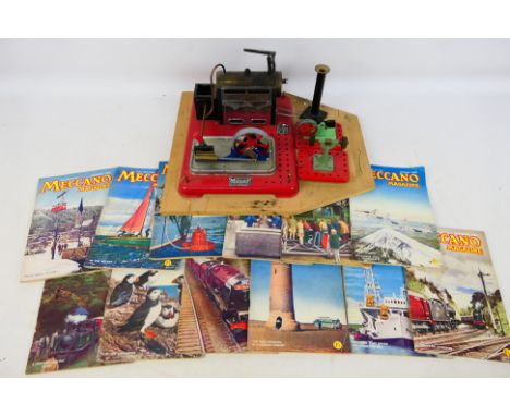 Mamod - An unboxed Mamod SP4 Stationary Steam Engine with hammer and grinding wheel accessories and a drive belt and also som