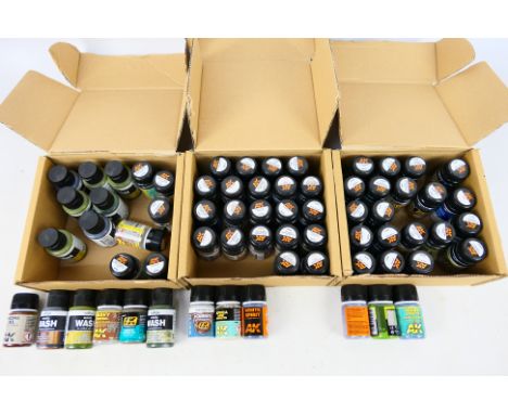 Vallejo - AK Interactive - Over 60 model paints. Lot contains a small number of Vallejo washes and mainly paints from AK Inte