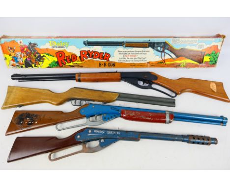 Daisy - Other - A boxed Daisy 'Red Ryder' BB gun with three other unboxed BB guns including a Daisy Sonic. All items have age