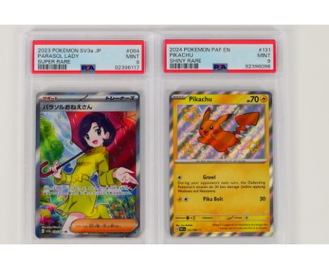 Pokemon - Two PSA graded collectible Pokemon cards. Lot consists of a 2023 Japanese Pokemon Raging Surf Sv3a Super Rare Paras