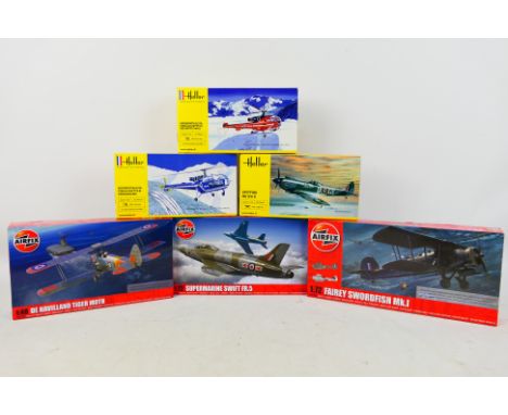 Airfix - Heller -Six boxed factory sealed plastic military model aircraft kits in various scales. Lot consists of Airfix AO40