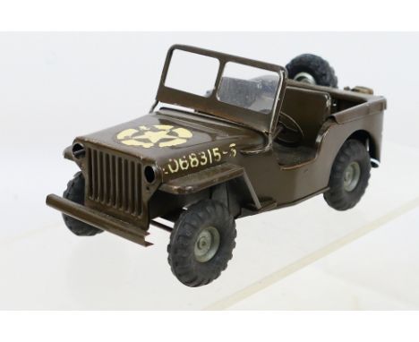 Tri-ang - Minic - An unboxed tinplate clockwork Minic US Jeep. The jjep which comes with key, has some fading to decals and s