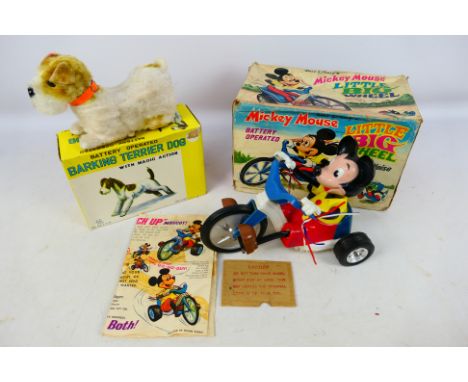 Marx - Two boxed vintage battery operated toys from Marx, including a HK4671 Mickey Mouse Little Big Wheel; plus a #3-9727 Ba